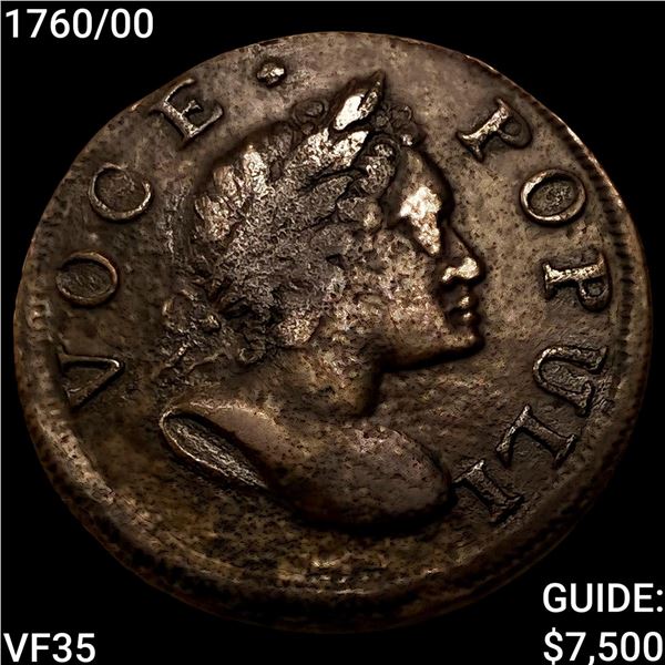 1760/00 Hibernia 1/2P; Crosslet after Voce ABOUT UNCIRCULATED