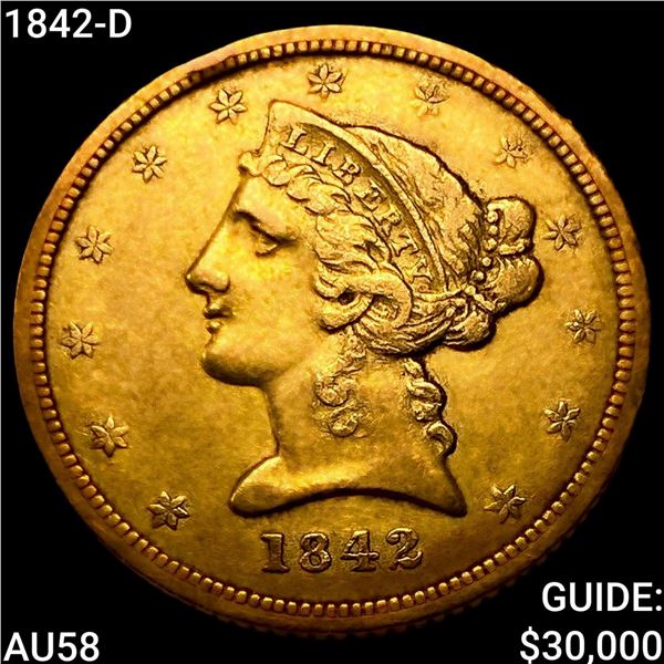 1842-D $5 Gold Half Eagle CHOICE AU