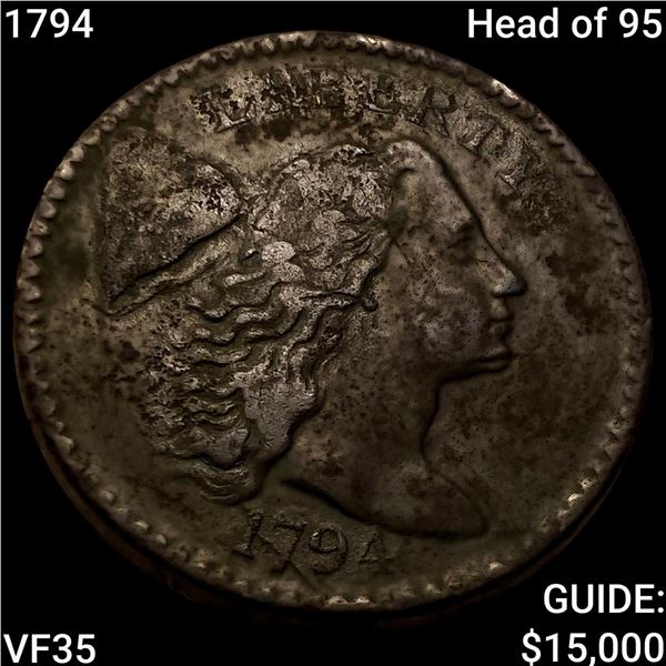 1794 Head of 95 Liberty Cap Large Cent ABOUT UNCIRCULATED