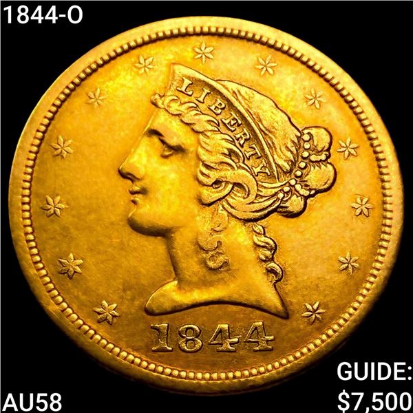 1844-O $5 Gold Half Eagle CHOICE AU