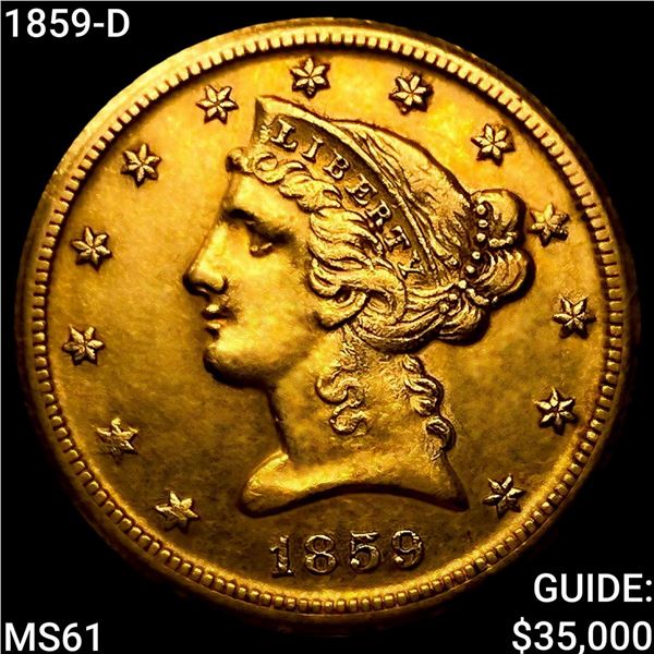 1859-D $5 Gold Half Eagle UNCIRCULATED