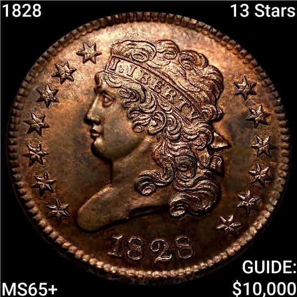 1828 13 Stars Classic Head Half Cent GEM BU +