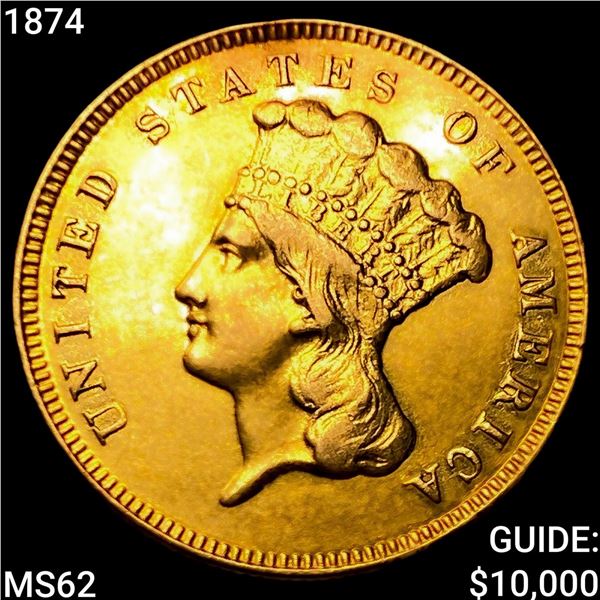 1874 $3 Gold Piece UNCIRCULATED
