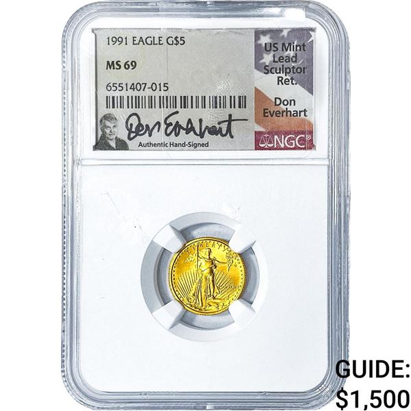 1991 $5 Gold American Eagle 1/10oz NGC MS69