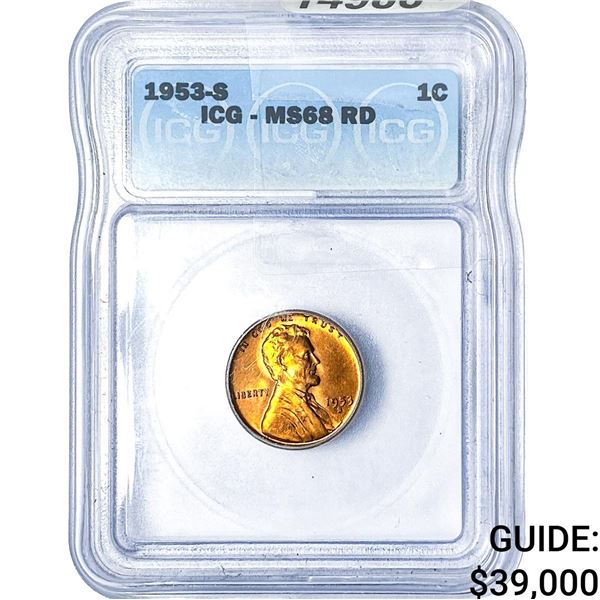 1953-S Wheat Cent ICG MS68 RD