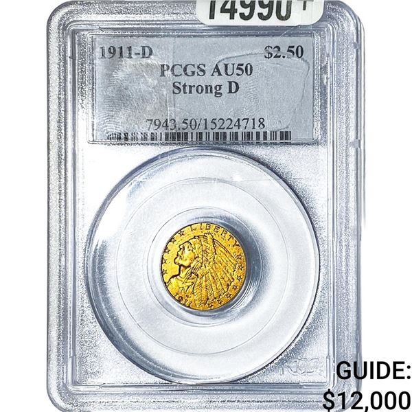1911-D $2.50 Gold Quarter Eagle PCGS AU50 Strong D