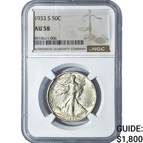 1933-S Walking Liberty Half Dollar NGC AU58