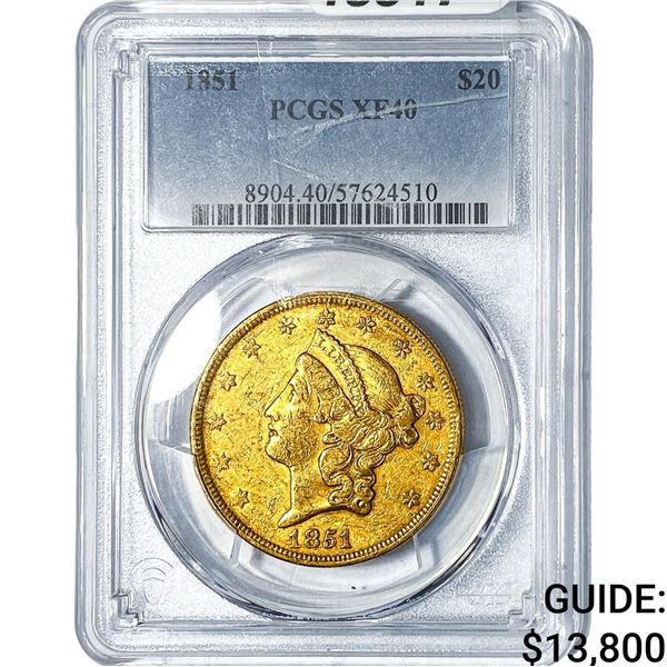1851 $20 Gold Double Eagle PCGS XF40