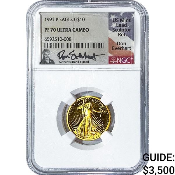 1991 $10 Gold American Eagle 1/4oz NGC PF70 Ultra Cameo