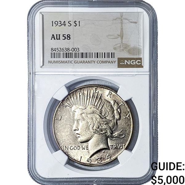1934-S Silver Peace Dollar NGC AU58