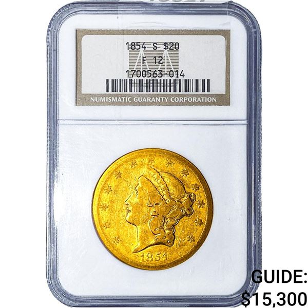 1854-S $20 Gold Double Eagle NGC F12