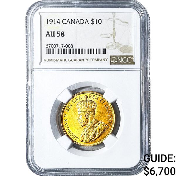 1914 Canada 1/2oz Gold $10 NGC AU58