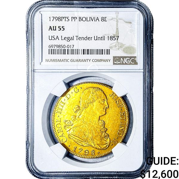 1798PTS PP Bolivia Gold 8 Escudos NGC AU55