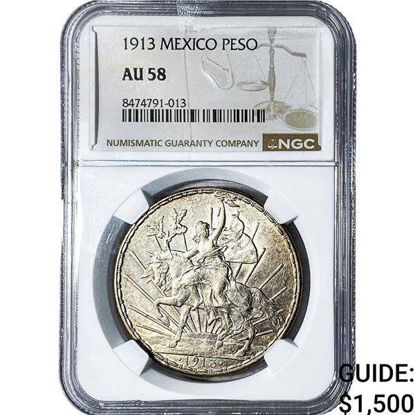 1913 Mexico Silver Peso .7859oz Silver NGC AU58
