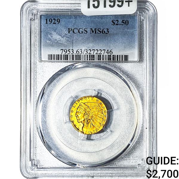 1929 $2.50 Gold Quarter Eagle PCGS MS63