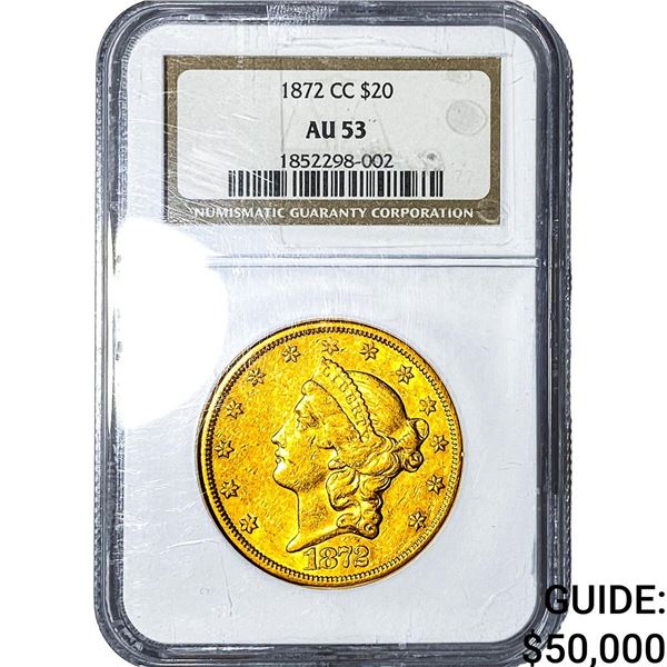 1872-CC $20 Gold Double Eagle NGC AU53