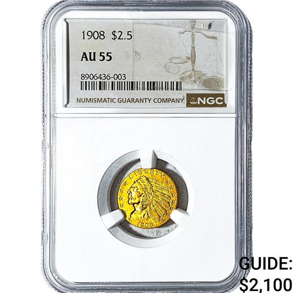 1908 $2.50 Gold Quarter Eagle NGC AU55