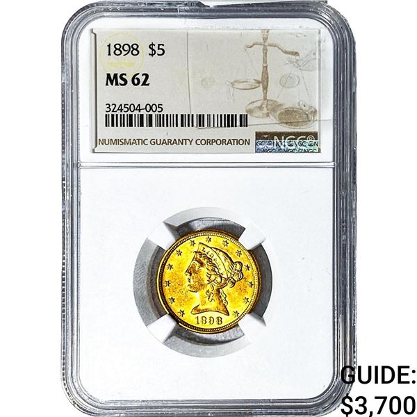 1898 $5 Gold Half Eagle NGC MS62