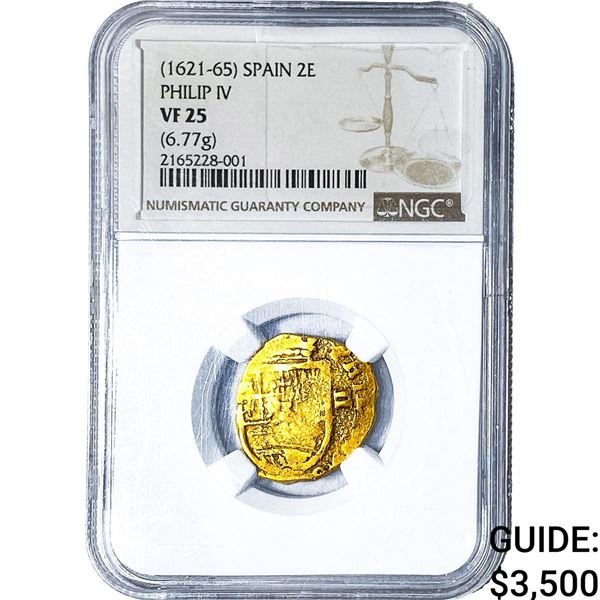 1621-65 Spain Phillip IV Gold 2 Escudos NGC VF25