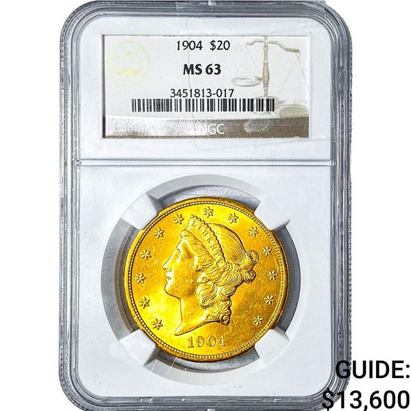 1904 $20 Gold Double Eagle NGC MS63