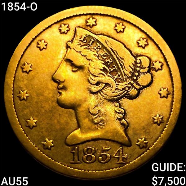 1854-O $5 Gold Half Eagle HIGH GRADE