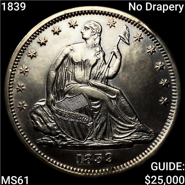 1839 No Drapery Seated Liberty Half Dollar UNCIRCULATED