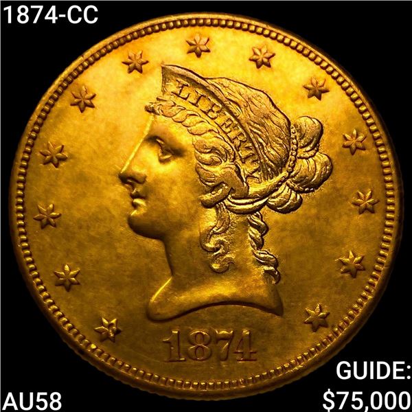 1874-CC $10 Gold Eagle CHOICE AU