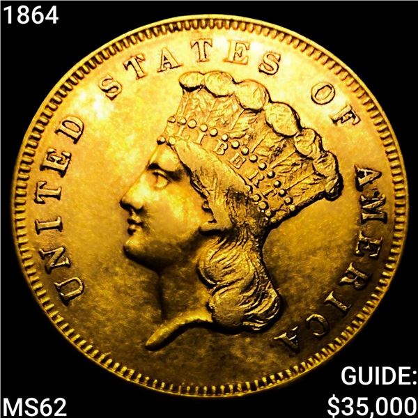 1864 $3 Gold Piece UNCIRCULATED