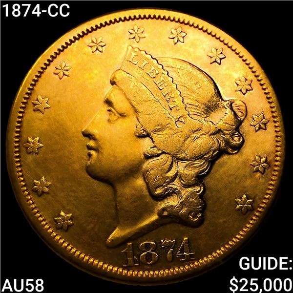 1874-CC $20 Gold Double Eagle CHOICE AU