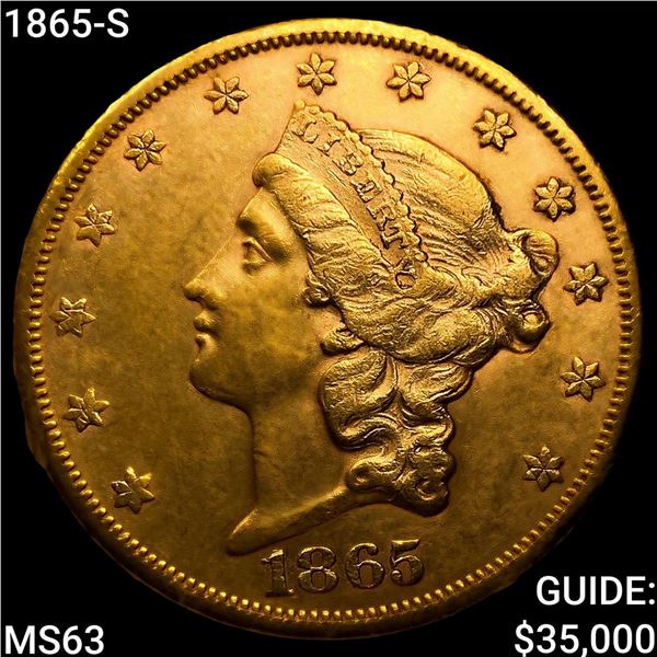 1865-S $20 Gold Double Eagle CHOICE BU