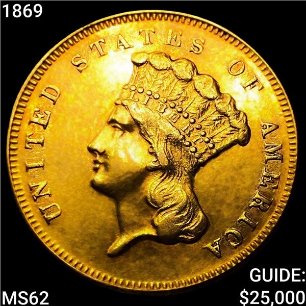 1869 $3 Gold Piece UNCIRCULATED