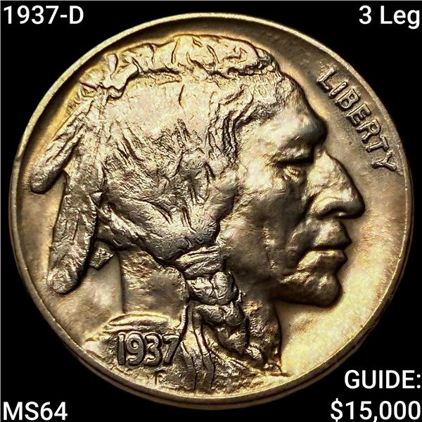 1937-D 3 Leg Buffalo Nickel CHOICE BU