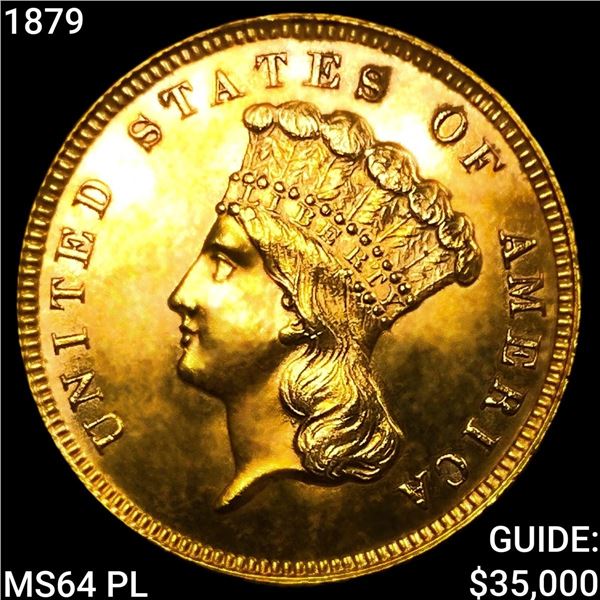 1879 $3 Gold Piece CHOICE BU PL