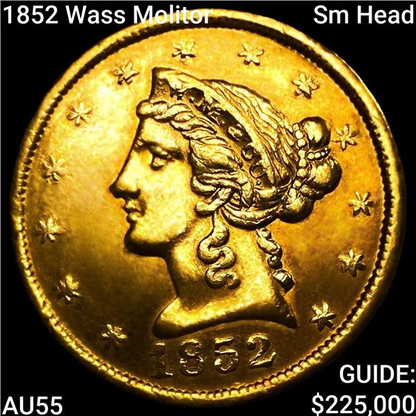 1852 Wass Molitor Sm Head $5 Gold Half Eagle HIGH GRADE