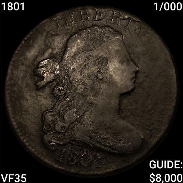 1801 1/000 Draped Bust Large Cent ABOUT UNCIRCULATED