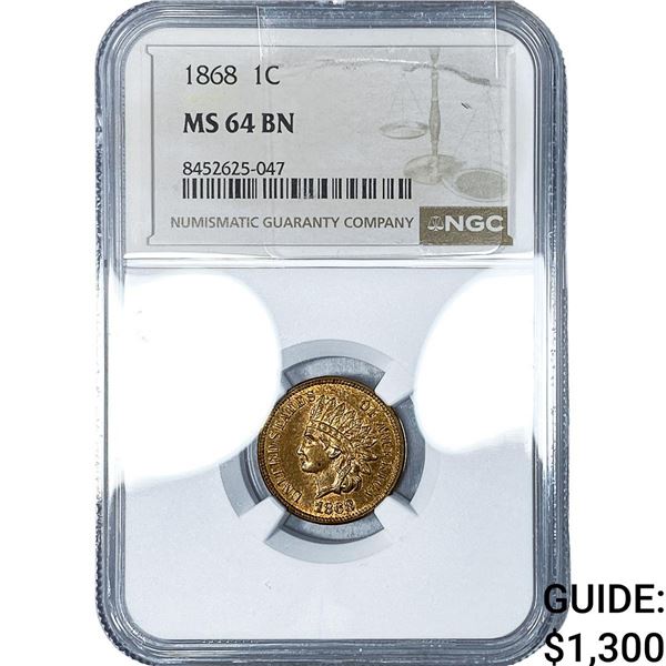 1868 Indian Head Cent NGC MS64 BN