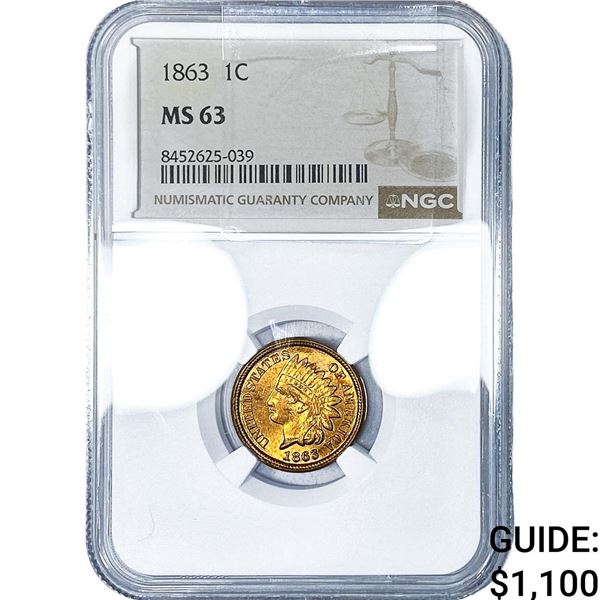 1863 Indian Head Cent NGC MS63