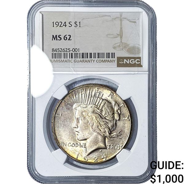 1924-S Silver Peace Dollar NGC MS62