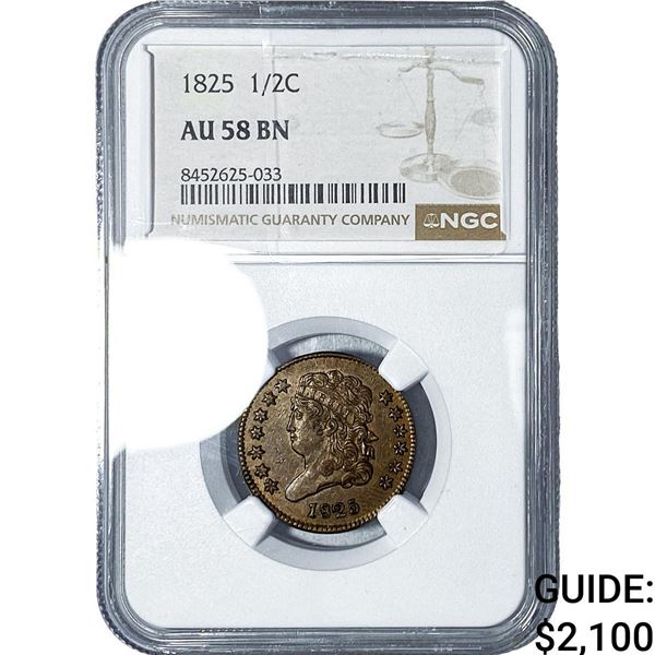 1825 Classic Head Half Cent NGC AU58 BN