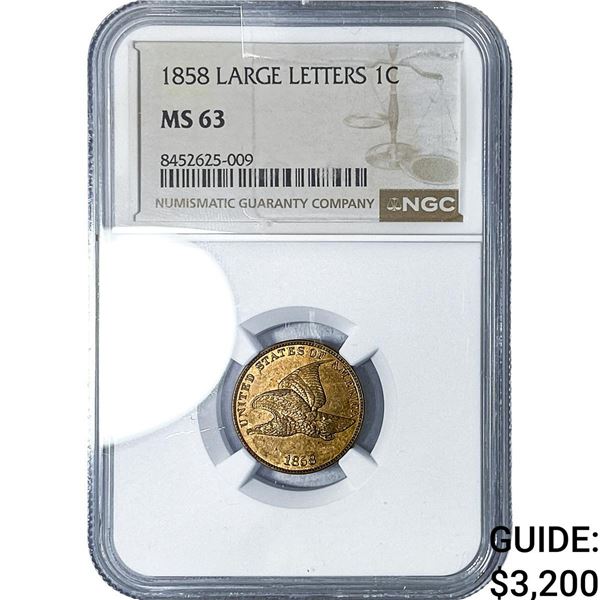 1858 Flying Eagle Cent NGC MS63 Large Letters
