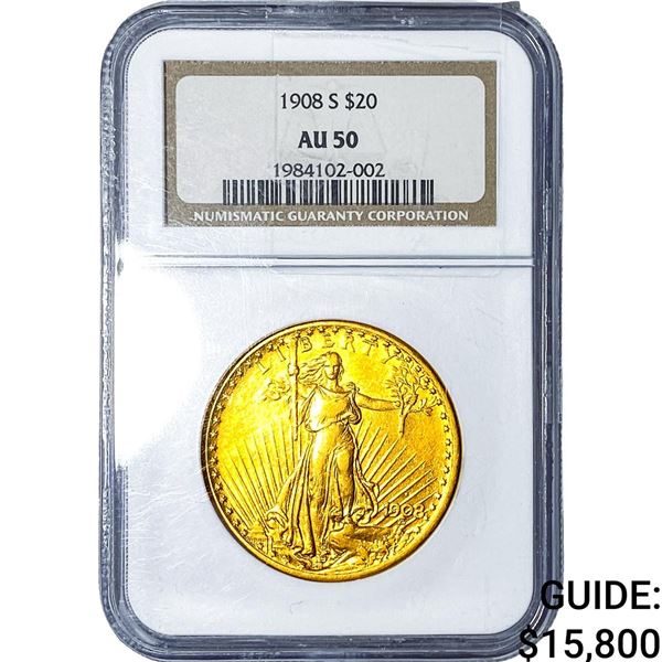 1908 $20 Gold Double Eagle NGC AU50