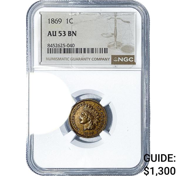 1869 Indian Head Cent NGC AU53 BN