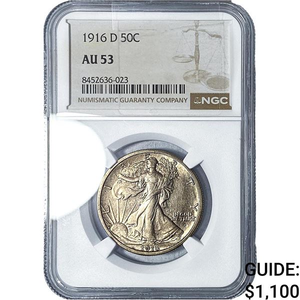 1916-D Walking Liberty Half Dollar NGC AU53