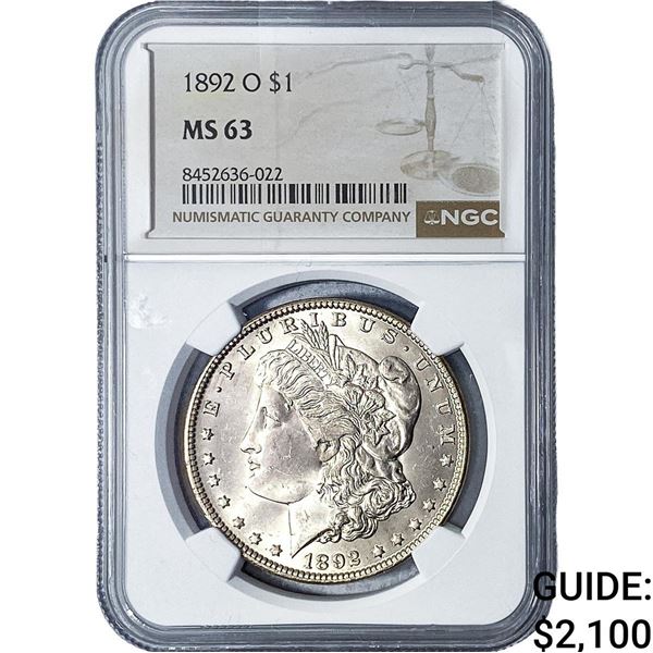 1892-O Morgan Silver Dollar NGC MS63