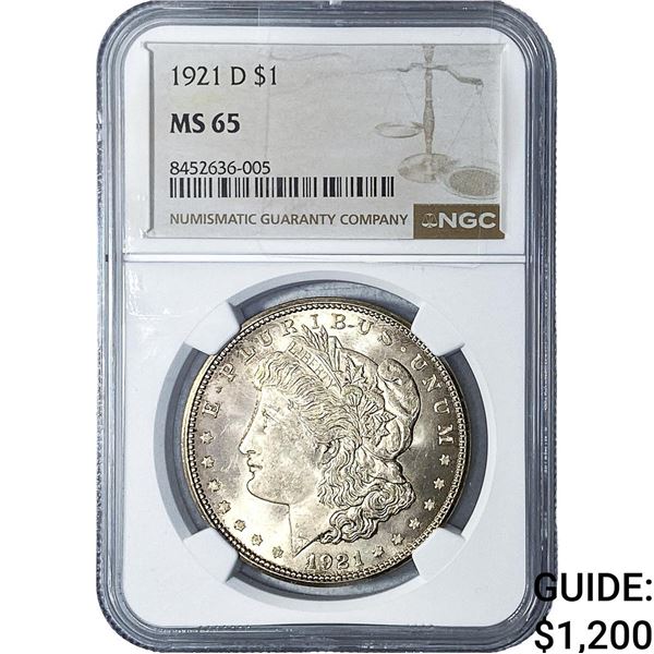 1921-D Morgan Silver Dollar NGC MS65