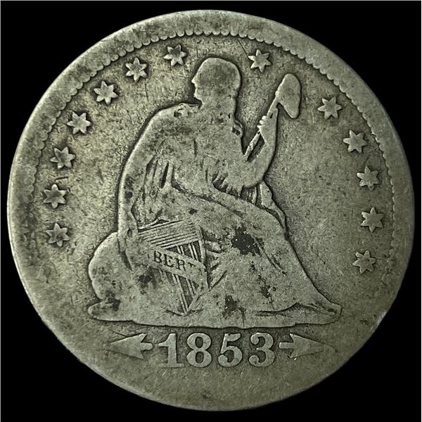 1853 Arrows/Rays Seated Liberty Quarter  NICELY CIRCULATED