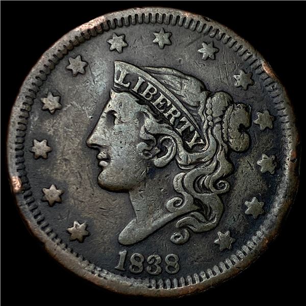 1838 Braided Hair Large Cent LIGHTLY  CIRCULATED