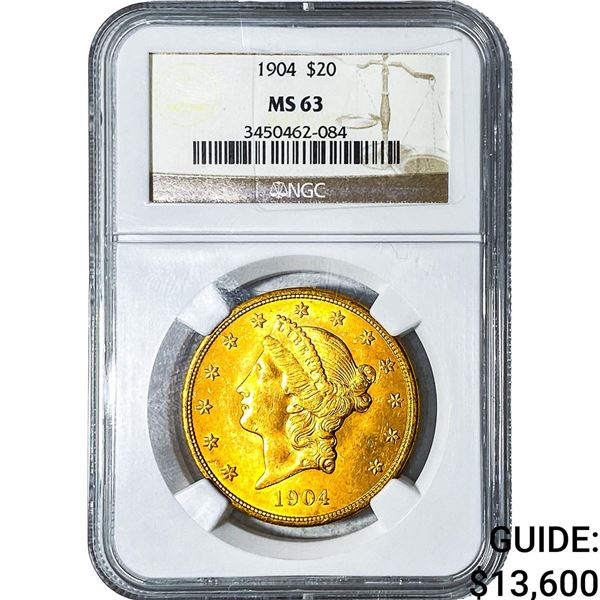 1904 $20 Gold Double Eagle NGC MS63