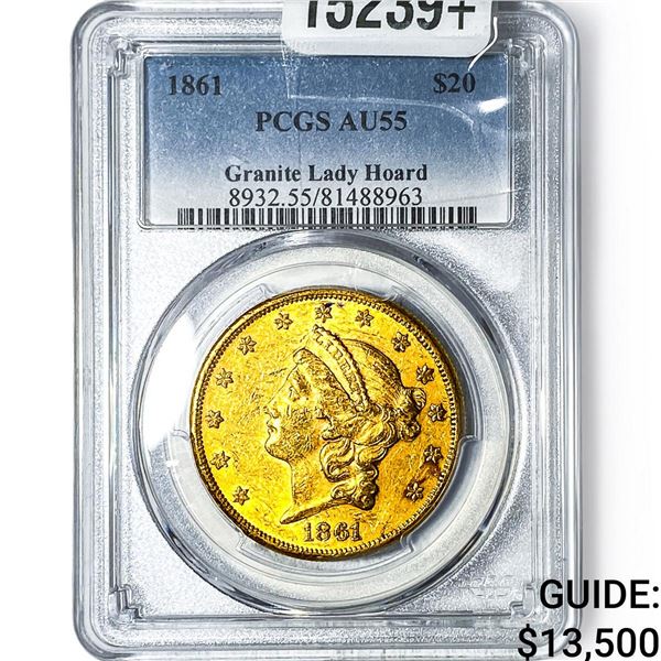 1861 $20 Gold Double Eagle Granite Lady Hoard