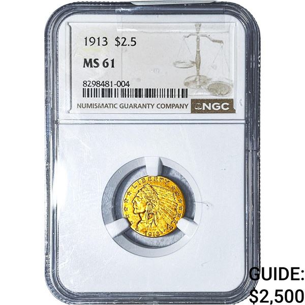 1913 $2.50 Gold Quarter Eagle NGC MS61